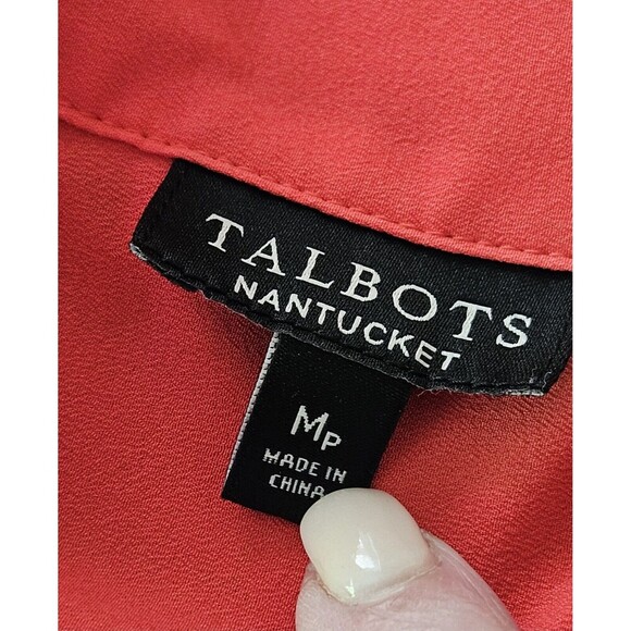 Talbots Nantucket Shirt Top Blouse Coral Semi Sheer Button Up Pockets Med Petite - Picture 3 of 8